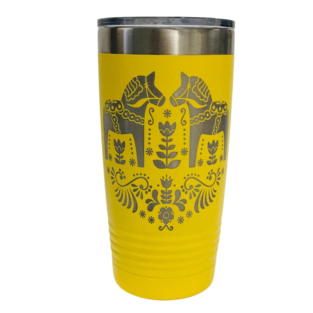 Dala Horses on Yellow 20 oz Stainless Steel hot/cold Cup