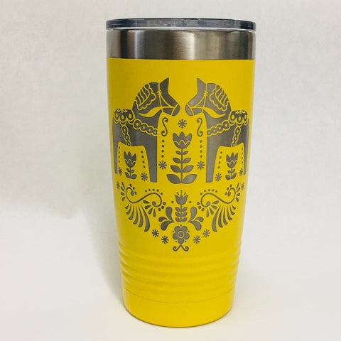 Dala Horses on Yellow 20 oz Stainless Steel hot/cold Cup