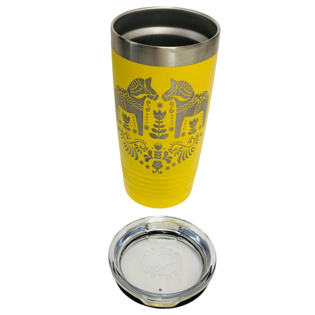 Dala Horses on Yellow 20 oz Stainless Steel hot/cold Cup