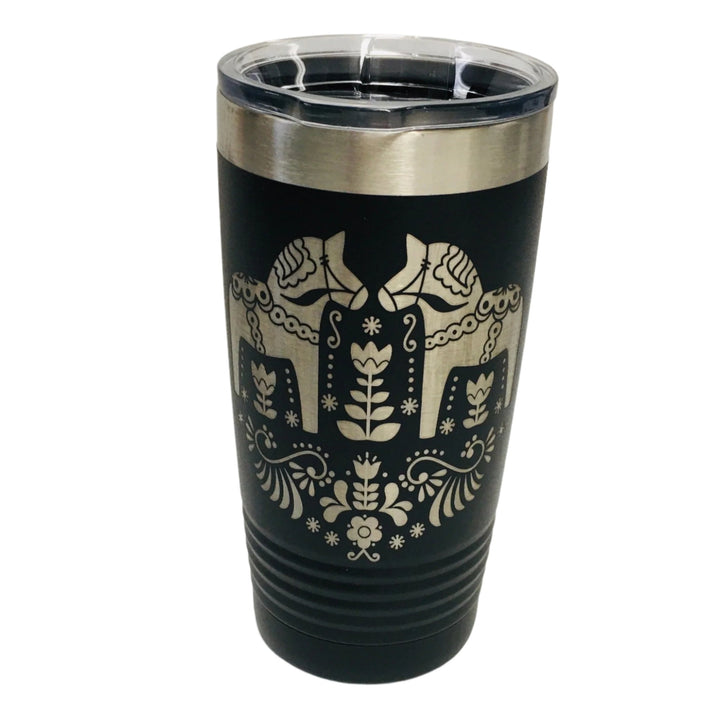 Dala Horses on Black 20 oz Stainless Steel hot/cold Cup