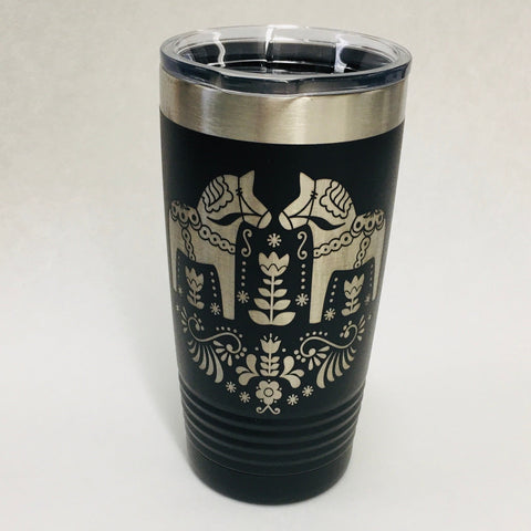 Dala Horses on Black 20 oz Stainless Steel hot/cold Cup
