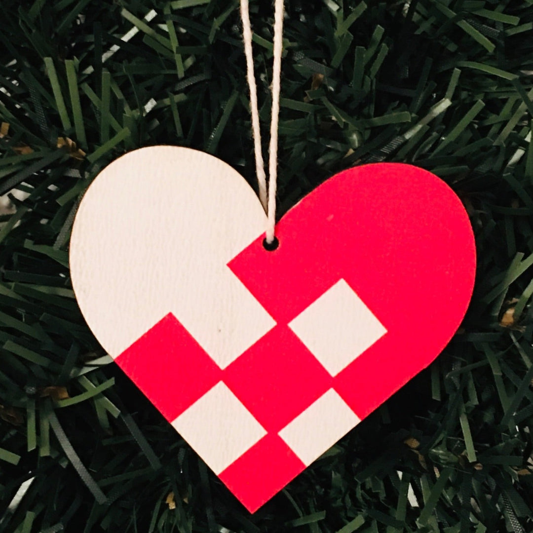 Heart Basket Ornament - Red & White