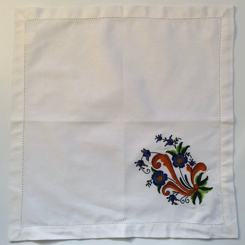 Large Square Napkin Embroidered Rosemaling Flowers