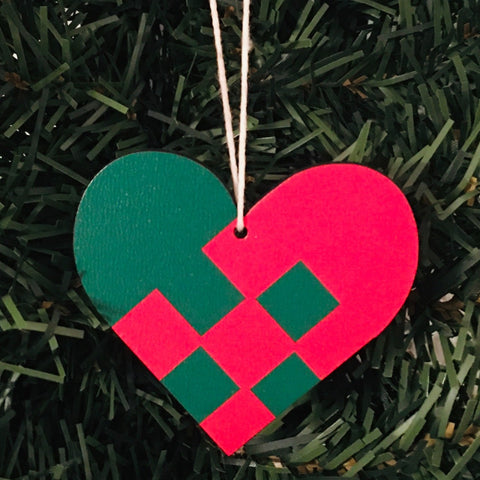 Heart Basket Ornament - Red & Green