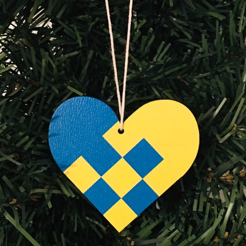 Heart Basket Ornament - Yellow & Blue
