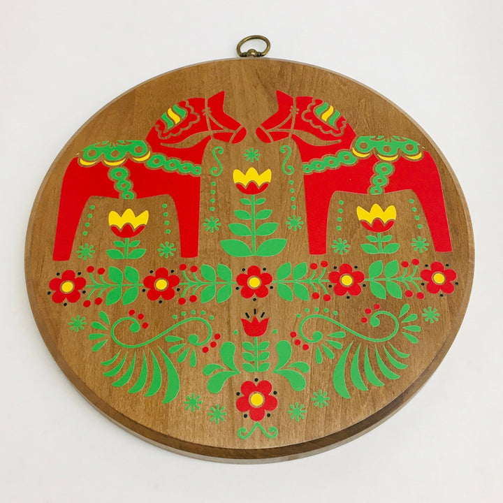 Wooden Cutting Board - Red Dala Horses