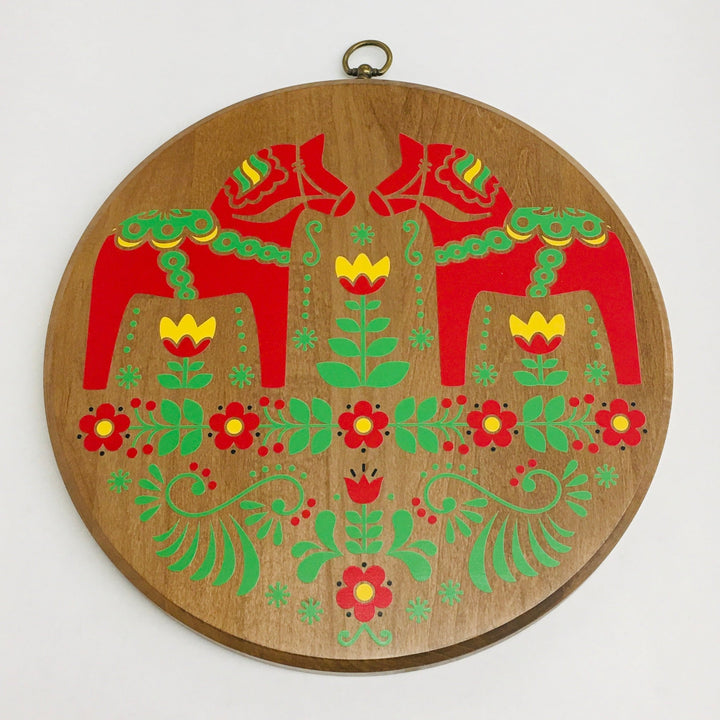 Wooden Cutting Board - Red Dala Horses