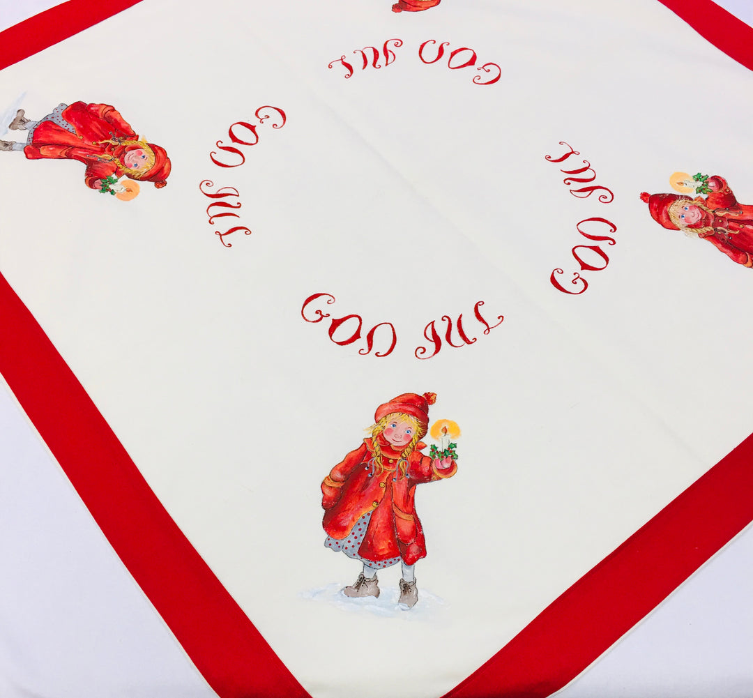 Hand made God Jul Girl with Candle Tablecloth