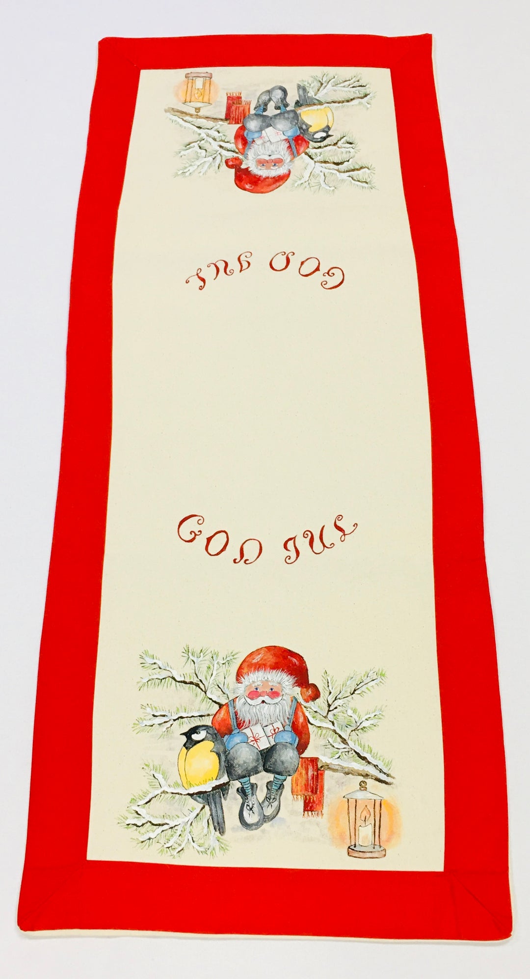 Hand Made God Jul Table Runner Tomte with bird