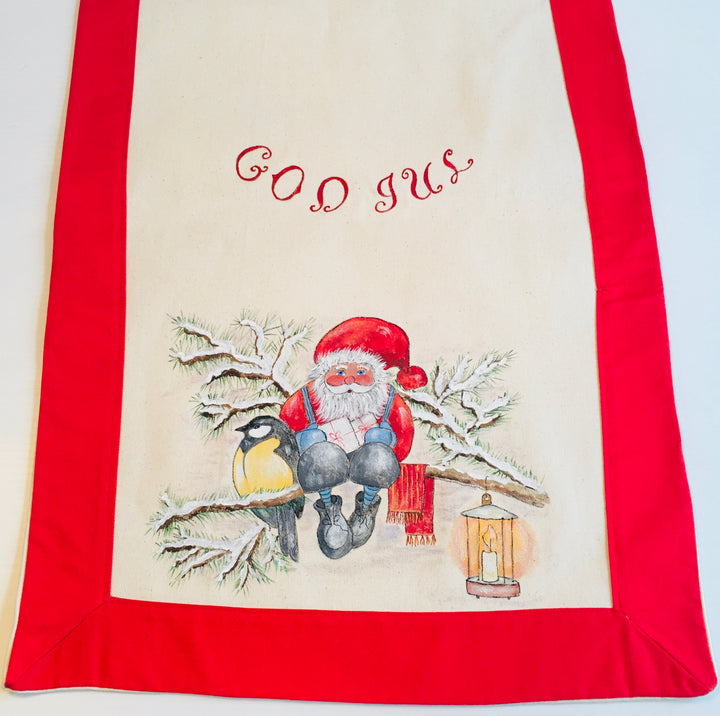 Hand Made God Jul Table Runner Tomte with bird