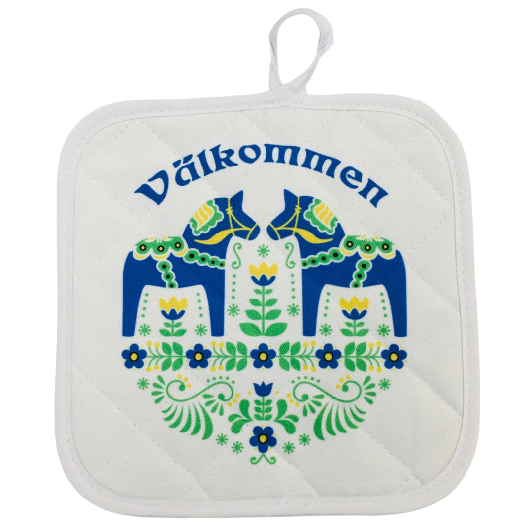 Pot holder - Välkommen Blue Dala horses
