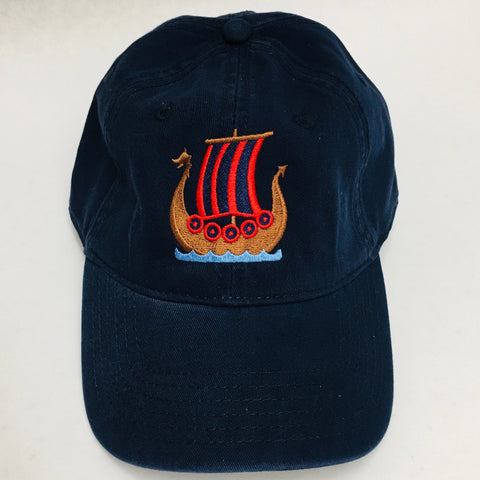 Blue/Red Viking ship on navy blue baseball cap