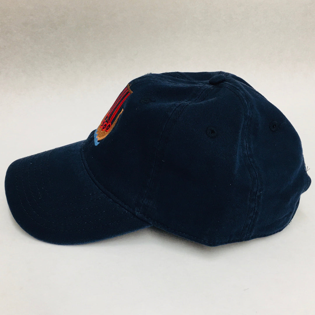 Blue/Red Viking ship on navy blue baseball cap