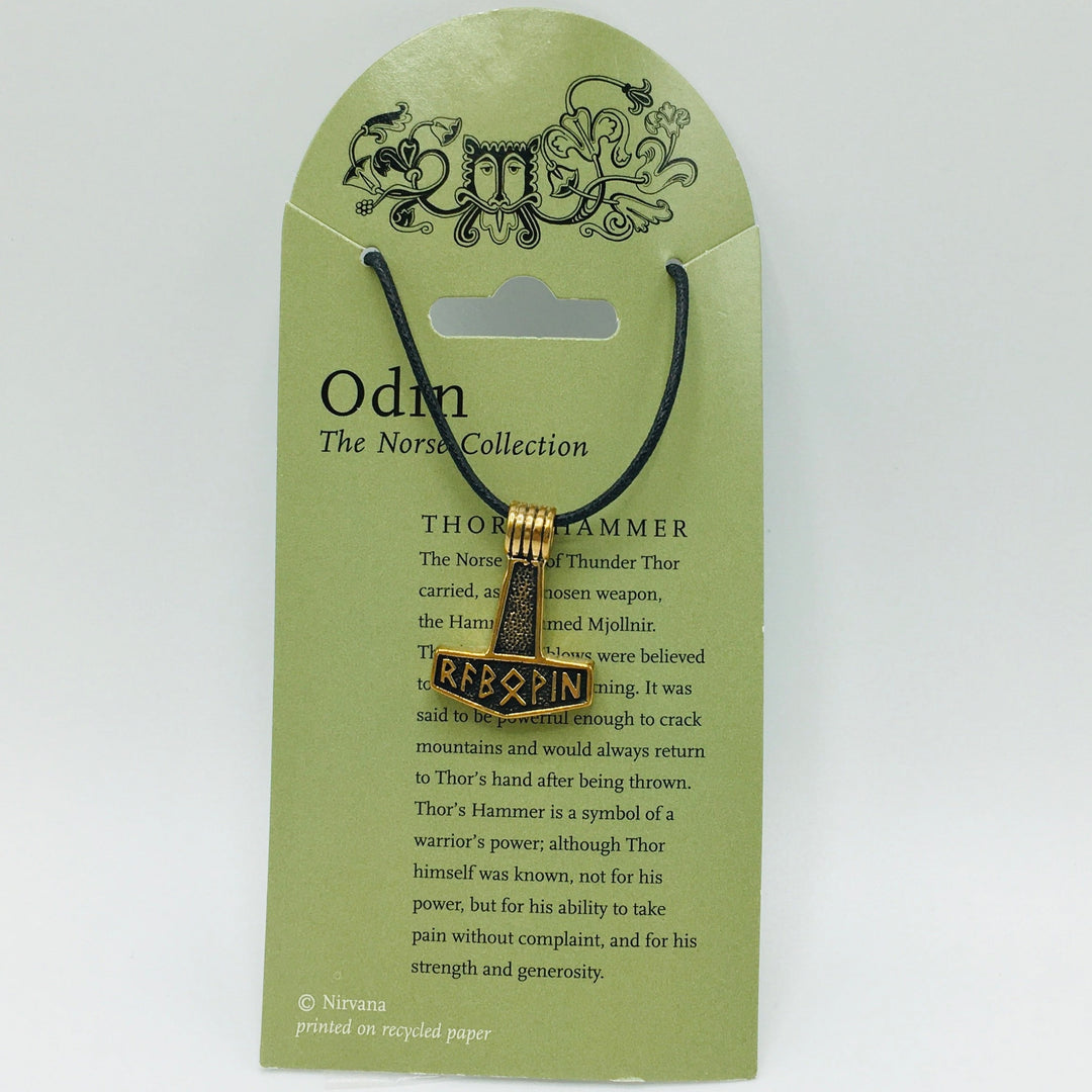 Bronze Thor's hammer with Runes Pendant Necklace