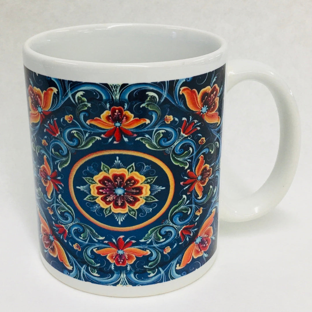 Lise Lortentzen blue rosemaling coffee mug