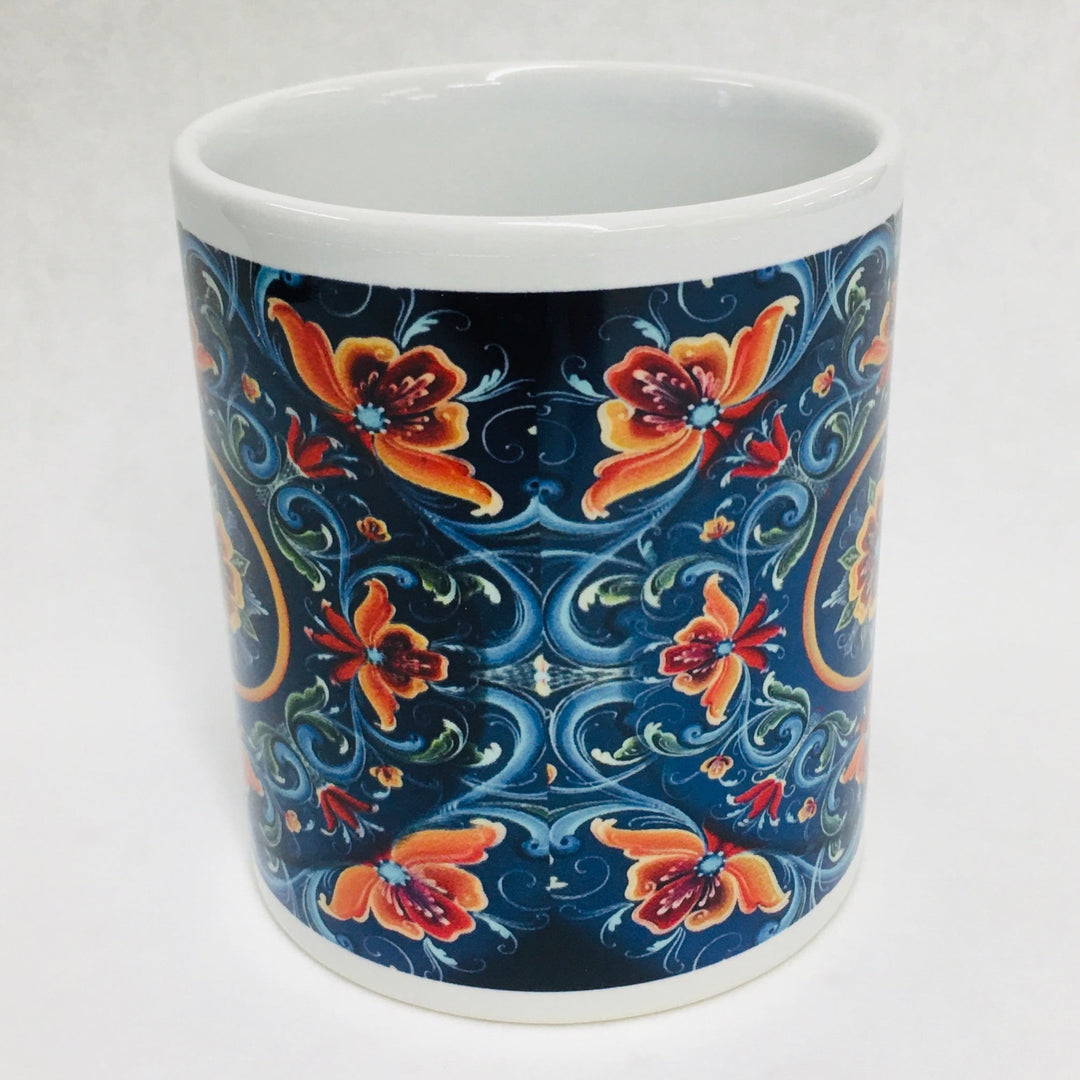 Lise Lortentzen blue rosemaling coffee mug