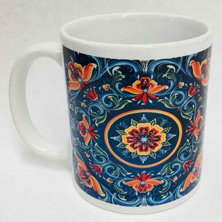 Lise Lortentzen blue rosemaling coffee mug