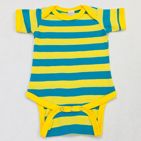 Baby Onezie with snaps - Blue & Yellow stripe