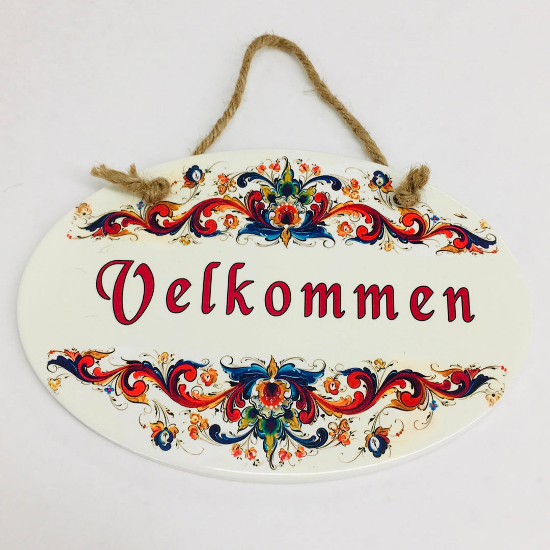 Oval Ceramic Velkommen Sign - Lise Lorentzen Rosemaling