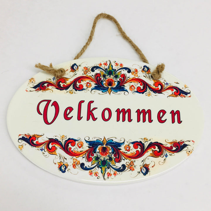 Oval Ceramic Velkommen Sign - Lise Lorentzen Rosemaling