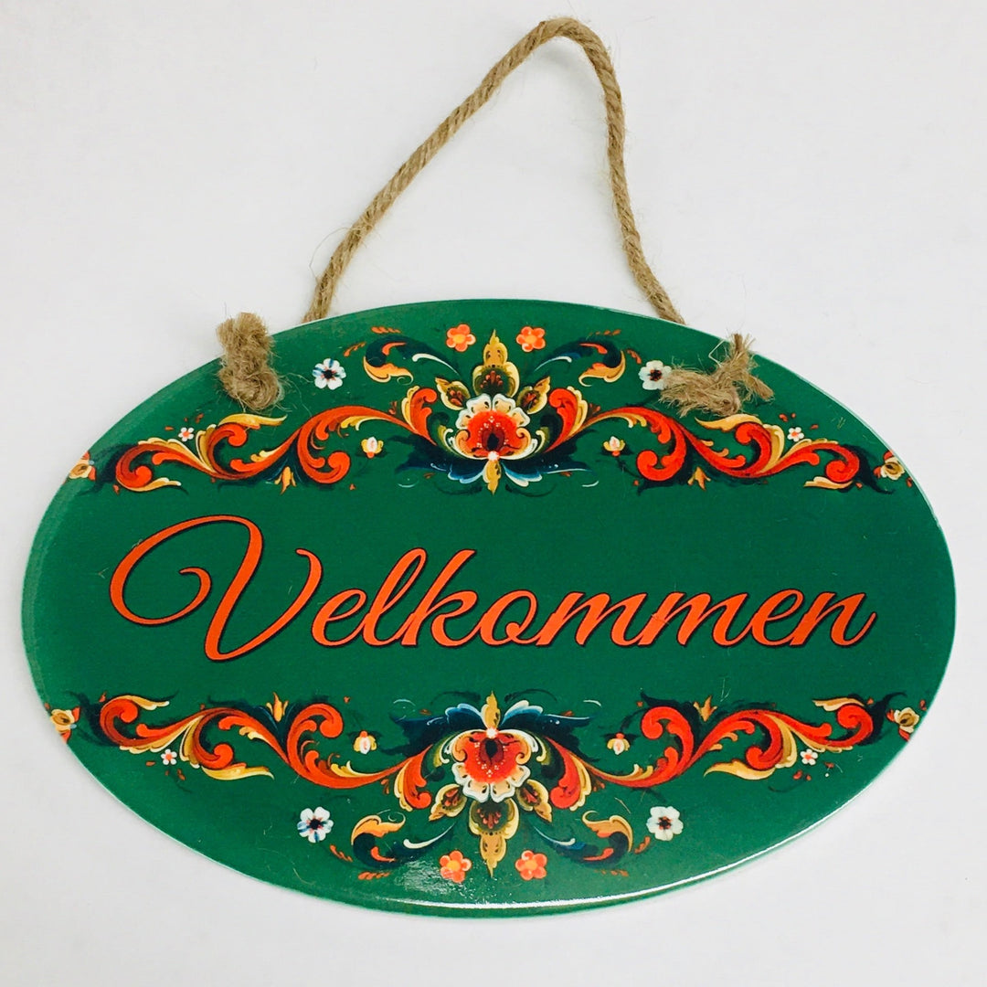 Oval Ceramic Velkommen Sign - Lise Lorentzen Rosemaling