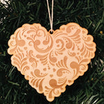 Baltic birch ornament - Heart with Rosemaling swirls