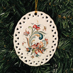 Ceramic oval ornament, Lise Lorentzen creme rosemaling