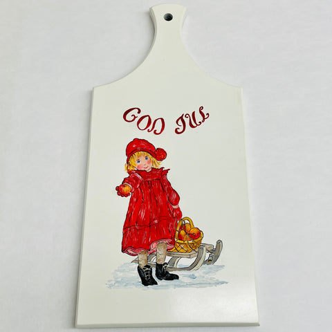 Wooden Cutting Board - God Jul girl with apples