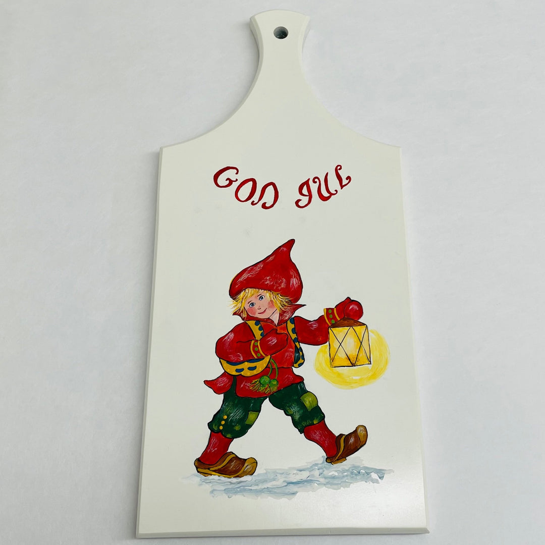 Wooden Cutting Board - God Jul boy with lantern