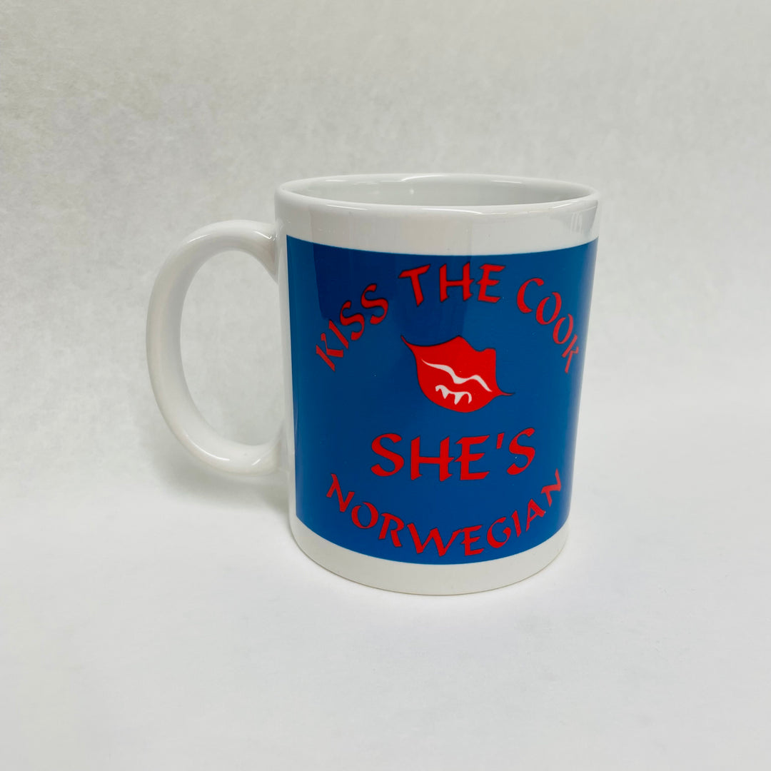 Kiss the Cook She's Norwegian coffee mug