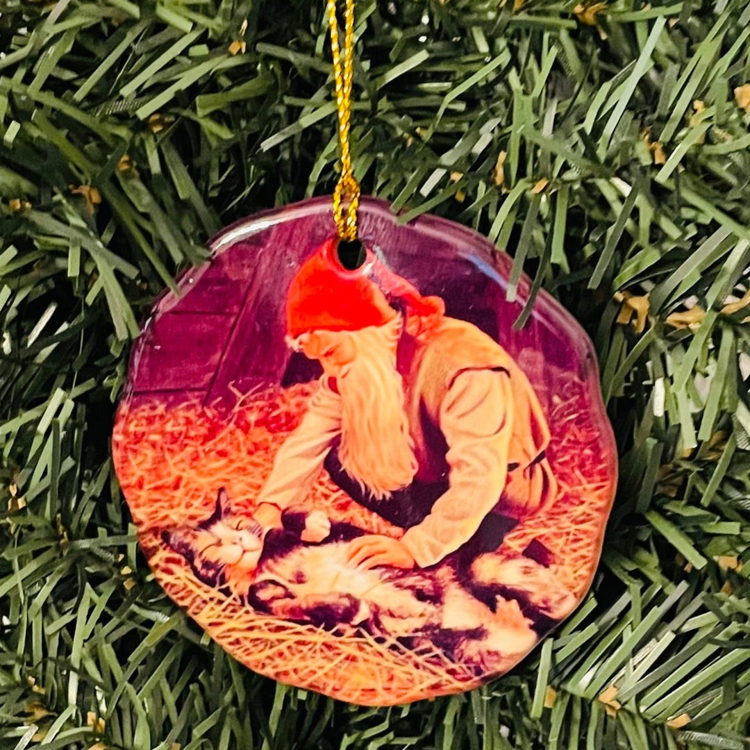 Ceramic Ornament, Jan Bergerlind Tomte with cat