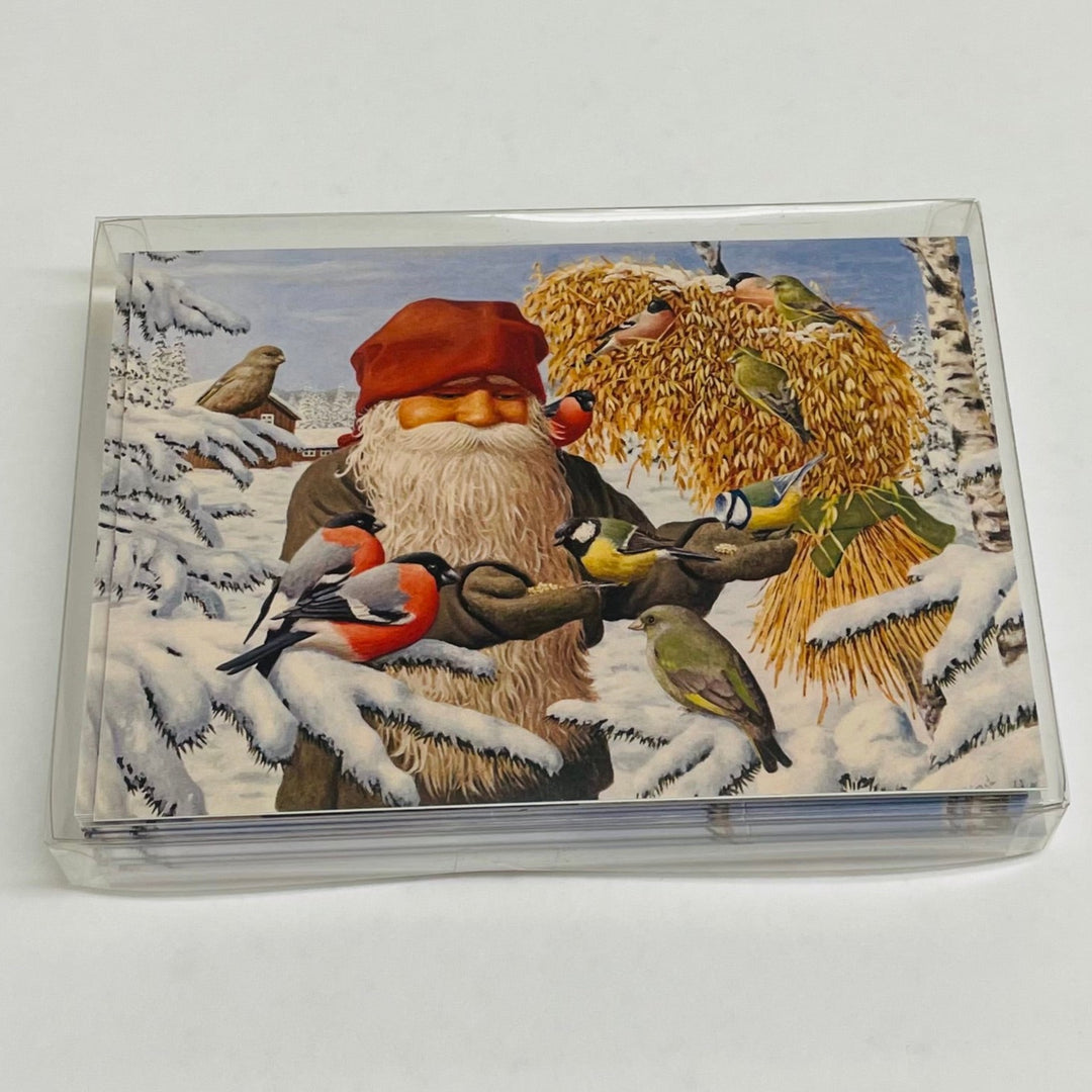 Boxed cards, Jan Bergerlind Tomte feeding birds