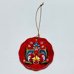 Ceramic ornament, Lise Lorentzen red rosemaling