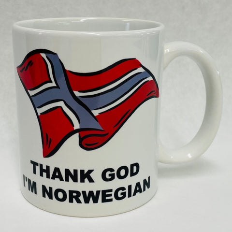 Thank God Norwegian coffee mug