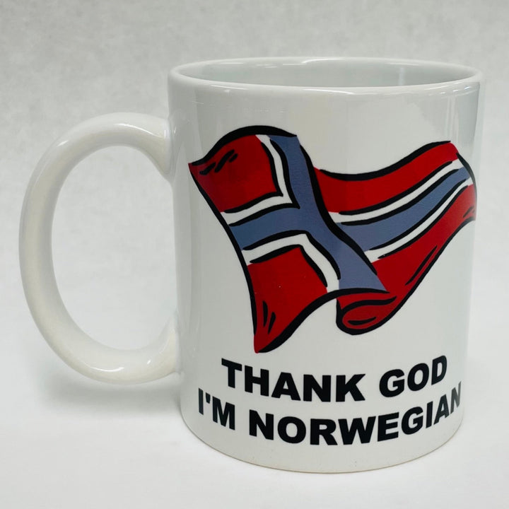 Thank God Norwegian coffee mug