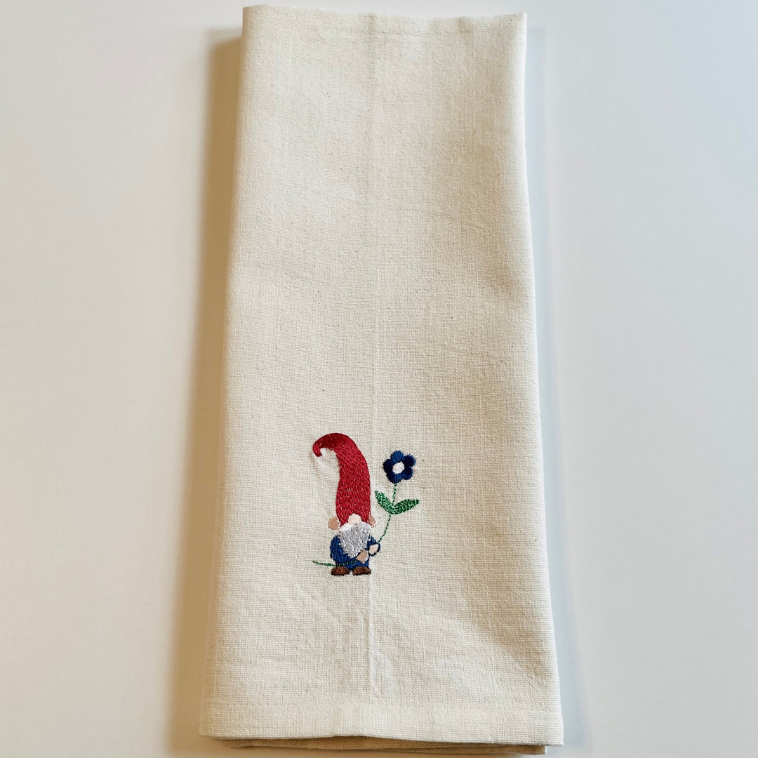 Dish Towel - Gnome with blue flower