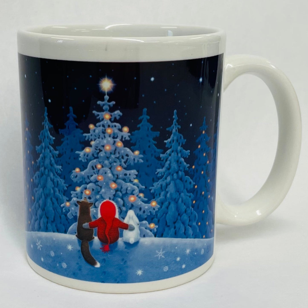 Eva Melhuish Tomte with fox and rabbit coffee mug