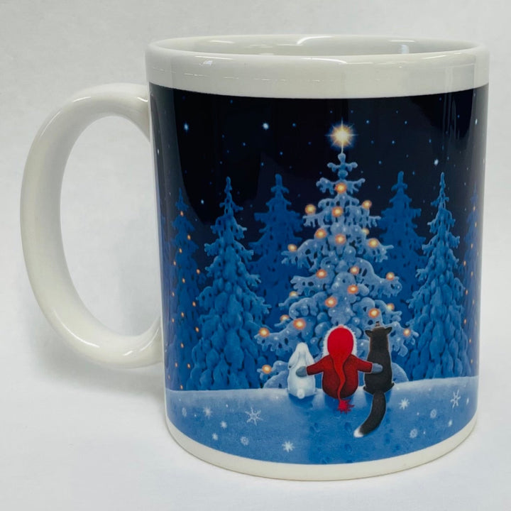 Eva Melhuish Tomte with fox and rabbit coffee mug