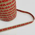 Fabric Ribbon Trim by the yard - Tan with red vine leaves