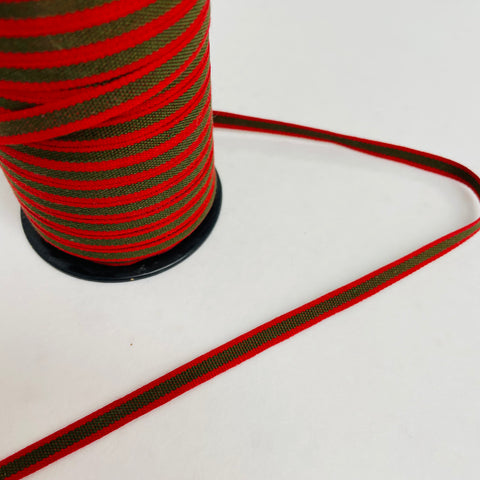 Fabric Ribbon Trim by the yard - Red & olive green