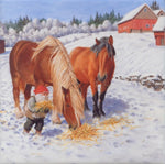 6" Ceramic Tile, Jan Bergerlind Tomte feeding horses