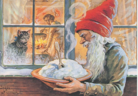 Post card, Jenny Nystrōm Tomte with porridge