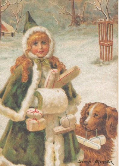 Post card, Jenny Nystrōm Girl with dog