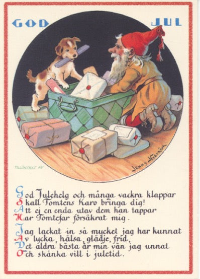 Post card, Jenny Nystrōm Tomte with dog