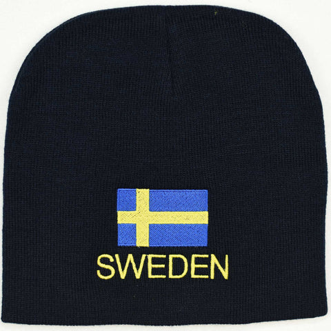Knit  beanie hat - Sweden flag