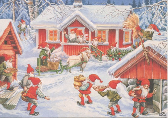 Post card, Lars Carlsson Tomtar arriving at house
