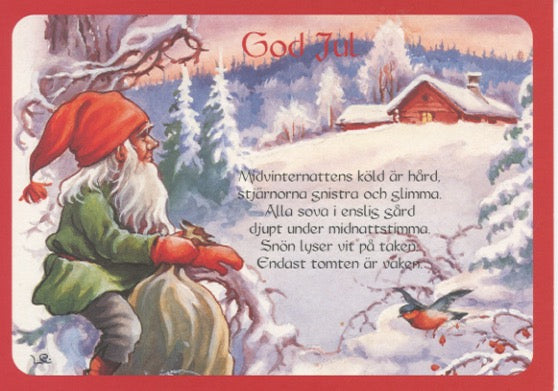 Post card, Lars Carlsson Tomte with Tomten poem