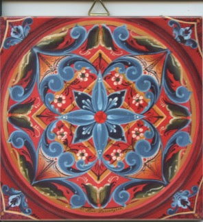 6" Ceramic Tile, Lise Lorentzen Rosemaling