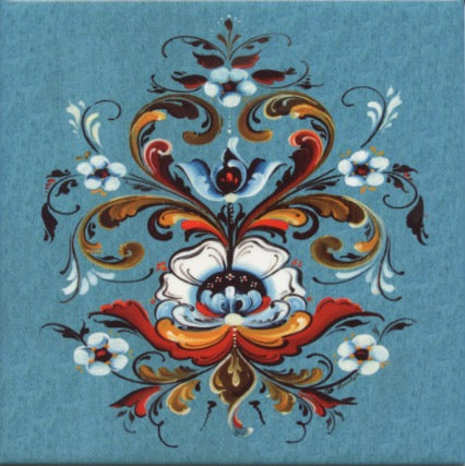 6" Ceramic Tile, Lise Lorentzen Blue Rosemaling