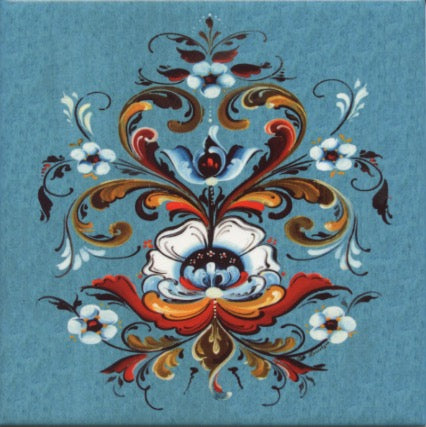 6" Ceramic Tile, Lise Lorentzen blue rosemaling